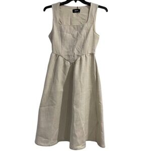 CIDER Women's Cream Textured Square Neck Sleeveless Midi Dress Size S